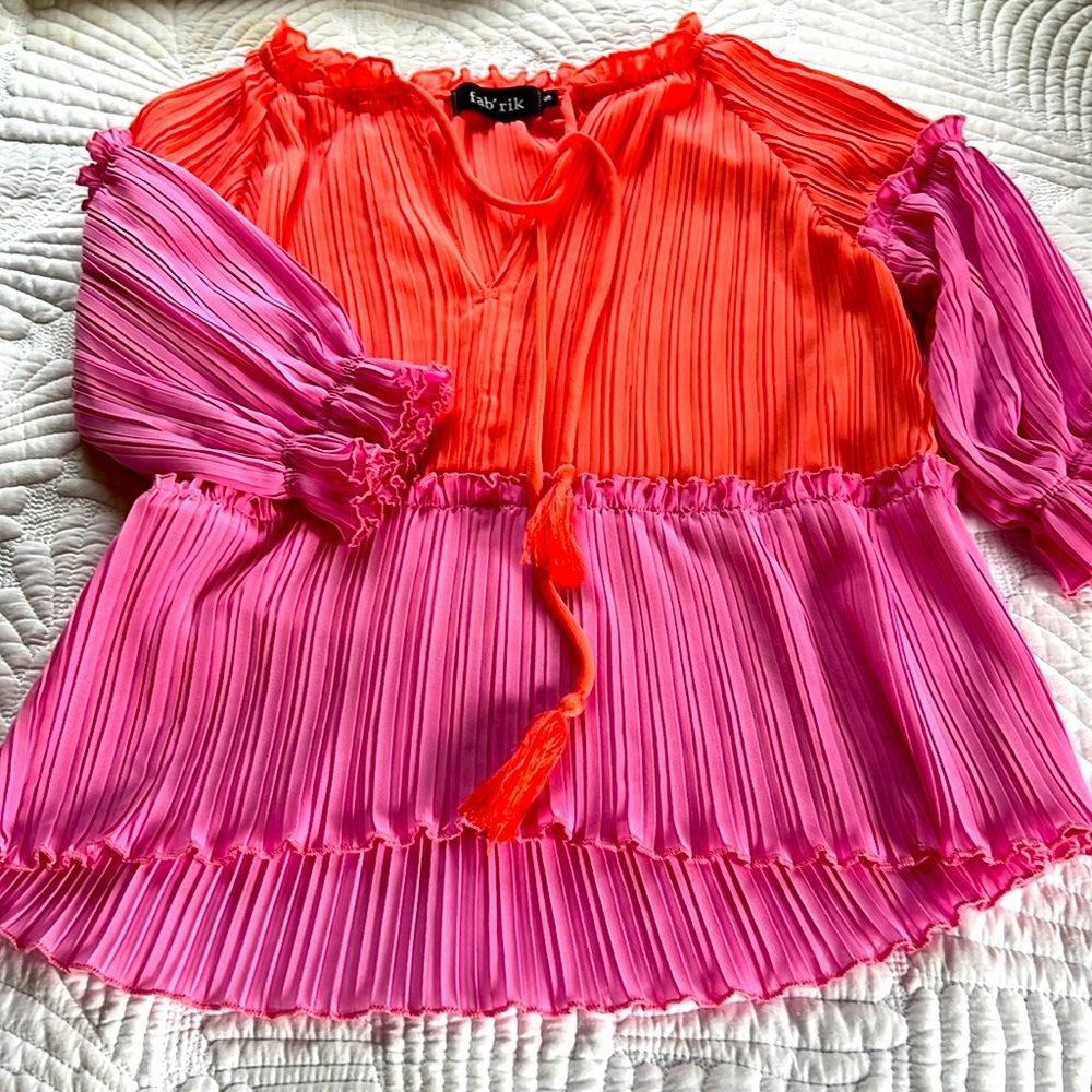 Pink and orange chiffon blouse